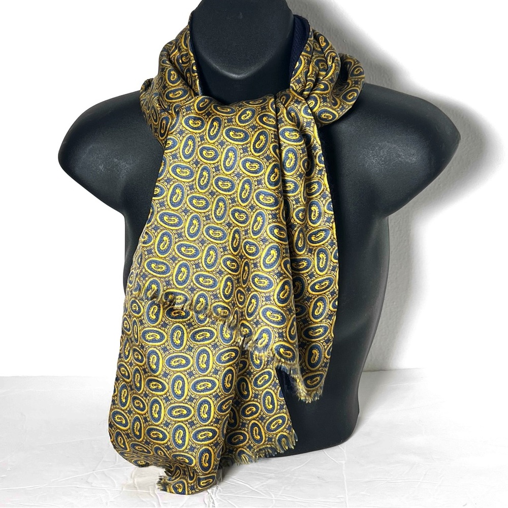 Silk & Zephyr Wool Reversible Men’s Scarf Navy Blue Excellent Condition